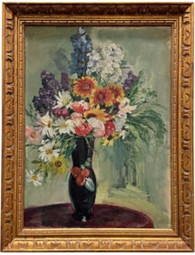 Nicely Framed European School Impressionist Still Life Of Flowers