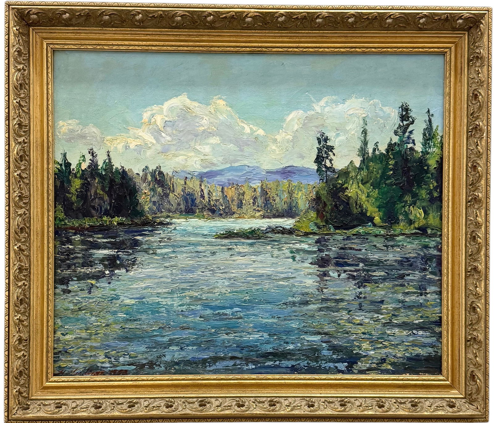 Impressionist American School Mountain Lake Scene Signed Heavy Impasto (1 of 3)