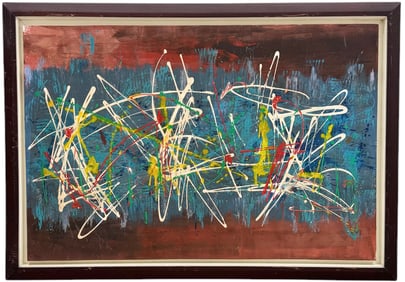 Vintage European School Abstract Expressionist Painting Large Oil On Canvas Unsigned