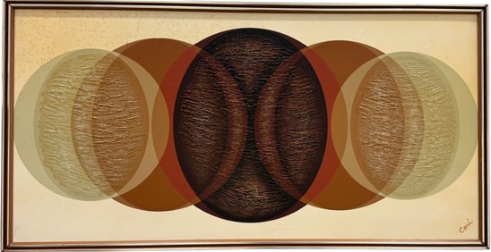 Monumental Mid-Century American Modern Op Art Abstract Oil On Canvas 62" x 32"