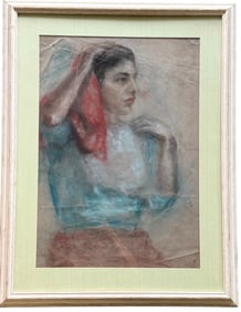 Early 20th Century Orientalist Pastel Portrait Of A Woman Signed
