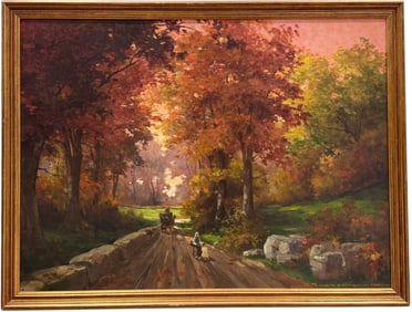 R. ROMAGNOLI (20th c, Italian) Large Impressionist Fall Landscape With Figures