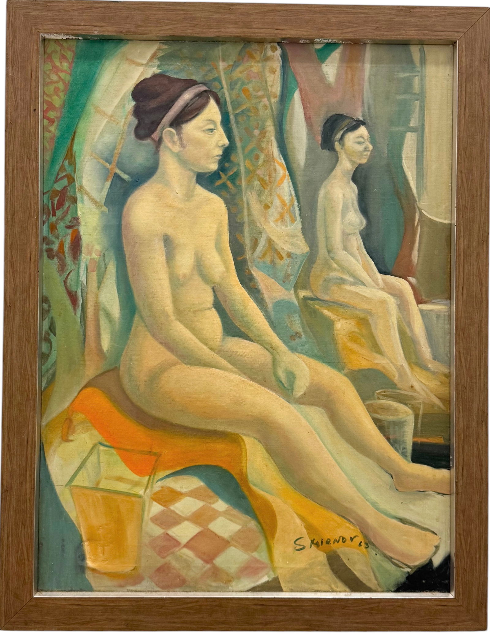 BORIS SMIRNOV (1926-1982, Russian) Modernist Nude: Oil on canvas 36 x 28 in (framed)