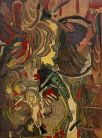 Large Inscribed Solid Wood Abstract Painting Unknown Artist