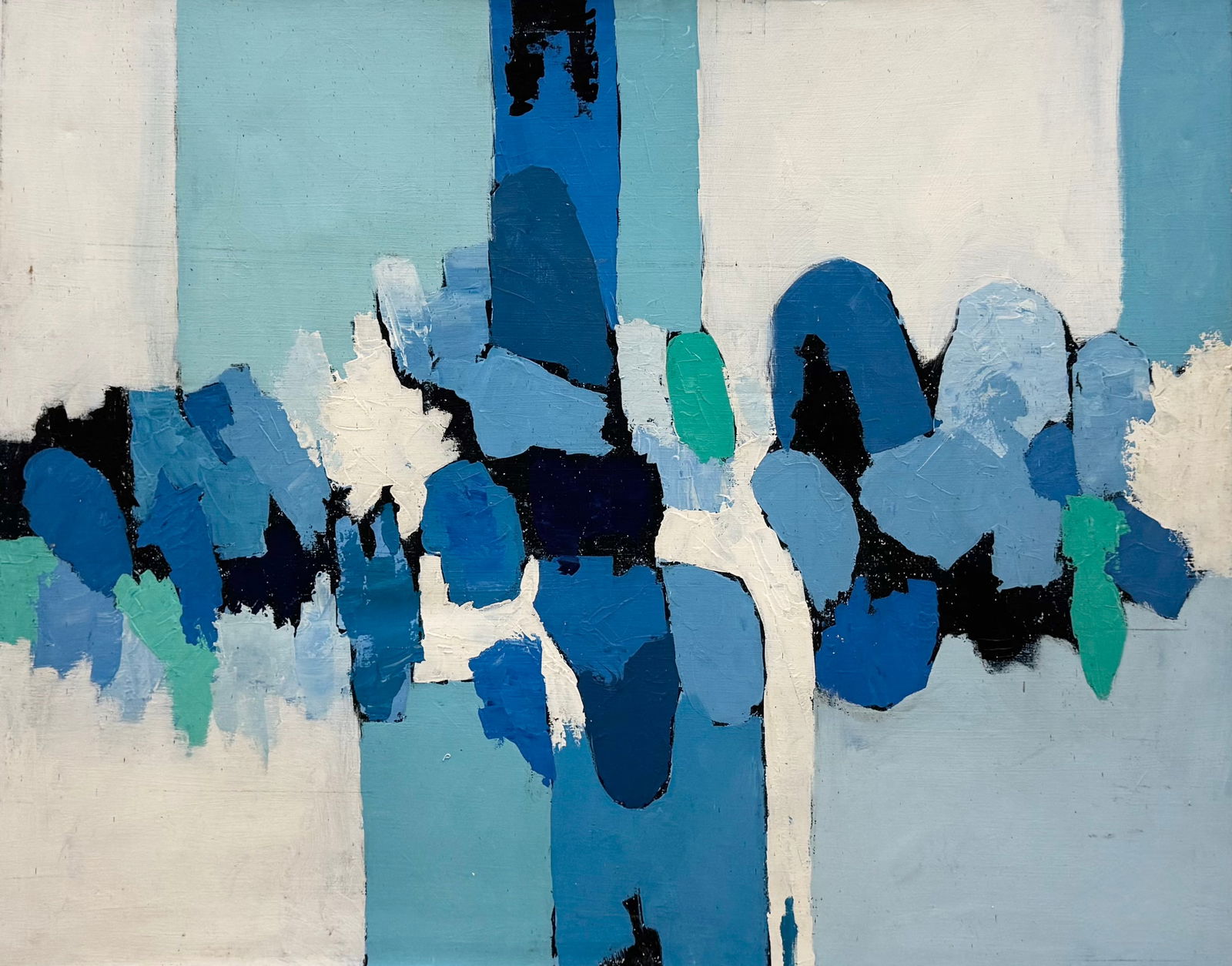 Large Mid-Century Modern Blue & White Abstract Painting 50x40 in (1 of 3)