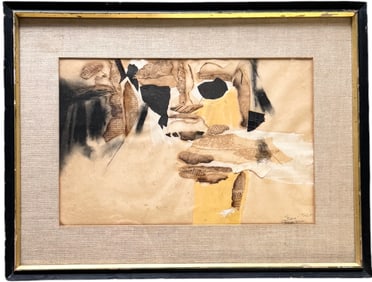 Mid-Century Modern American Mixed Media Abstract Painting Signed