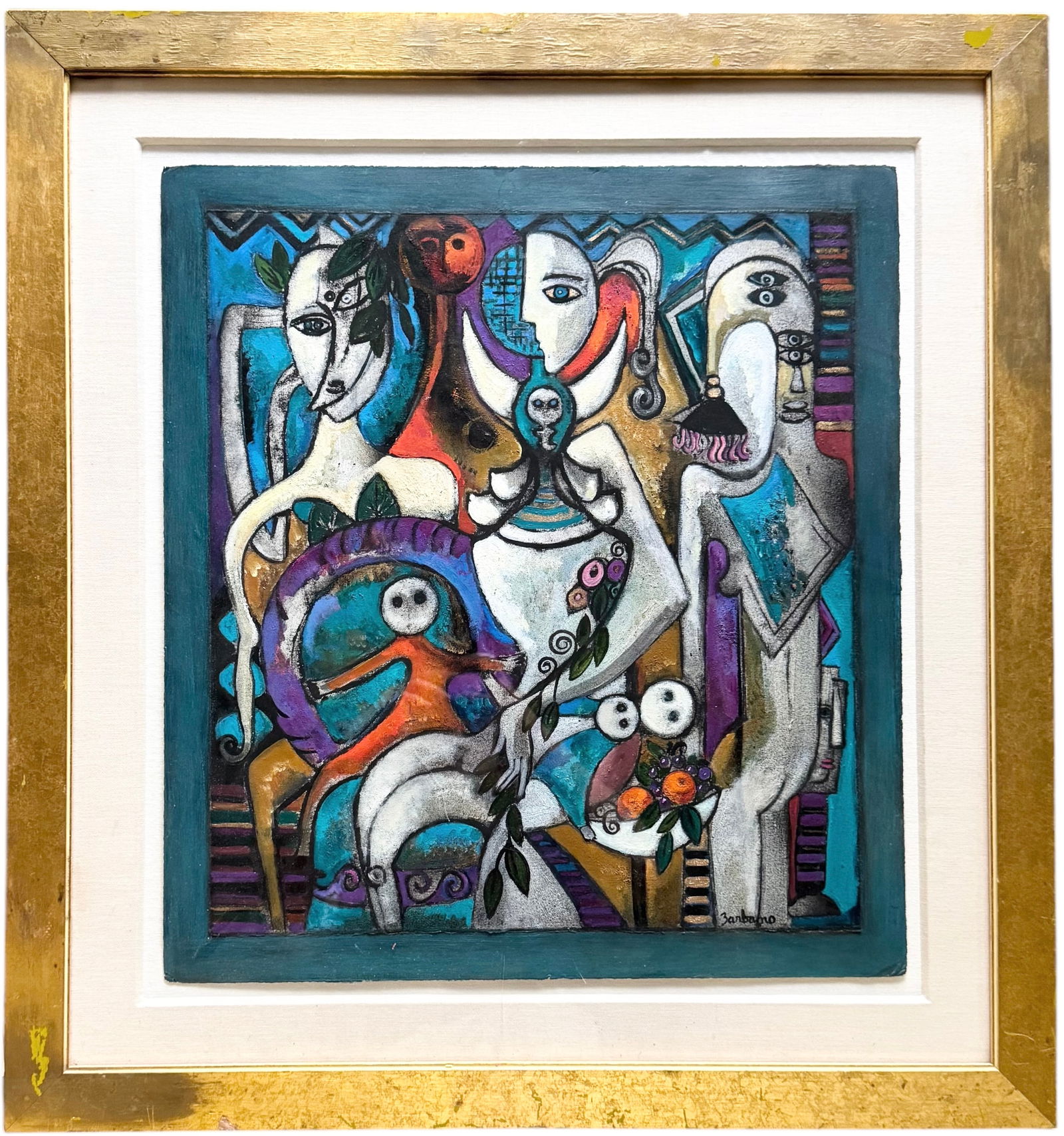 Nicely Framed Contemporary Cubist Abstract Painting, Signed (1 of 3)