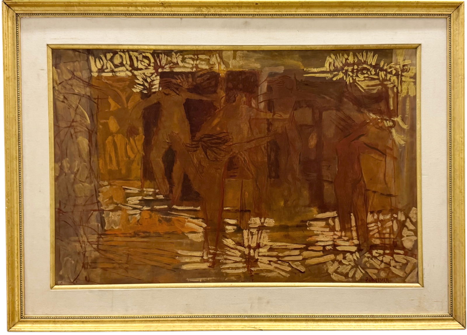 RUTH ESSERMAN (b 1927, Illinois) Abstract w/ Figures, Chicago Artist (1 of 3)
