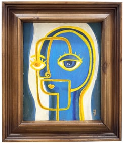 Mexican School Cubist Portrait, Monogrammed Oil On Board