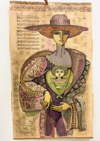 Jorge Quiro (20th c, Mexican) Surrealist Mixed Media Figural Abstract