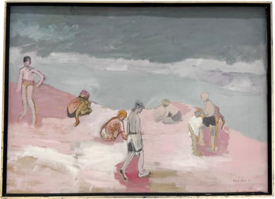 PHYLLIS SMITH (20th c, American) California Artist, Large Beach Scene 51" x 37"