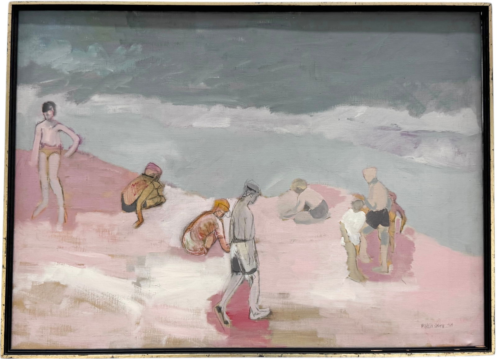 PHYLLIS SMITH (20th c, American) California Artist, Large Beach Scene 51" x 37" (1 of 3)