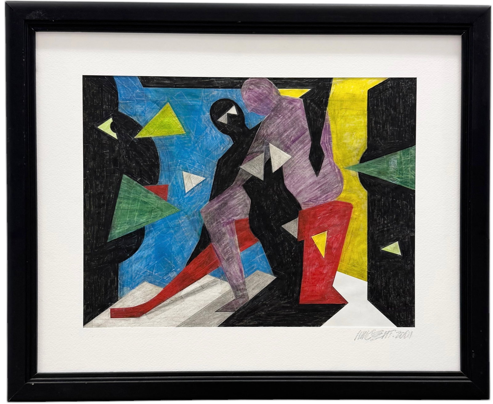 VINCENTE NOTARILE (20th c, American) Post Modern Pastel Of Figures Fighting: 22.5 x 18.5 in (framed)