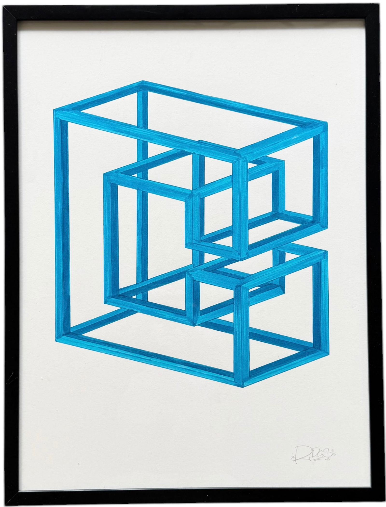 Minimalist Contemporary 3D Watercolor Abstract Signed Lower Right (1 of 3)