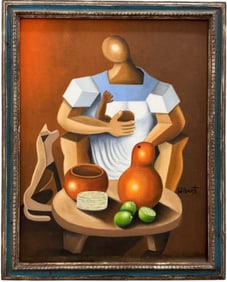 WILBER HERERRA ORTIZ (20th c, Mexico) Merida Artist, Still Life With Dog, Cubist