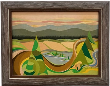 "Country Road" Vintage Maine Surrealist Landscape Signed Rolfe, With Loan Tag