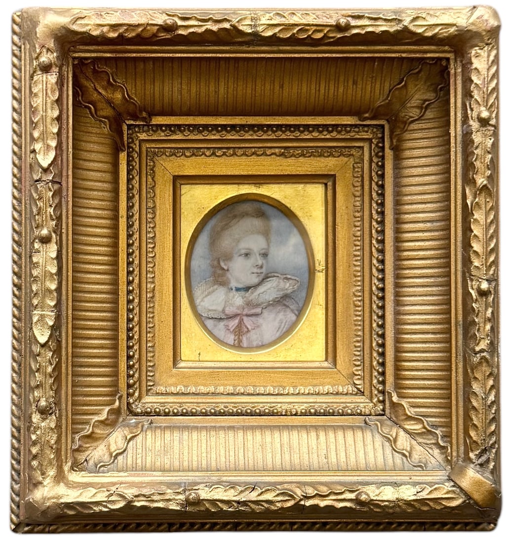MIniature Watercolor On Porcelain Of Frances Abington By Sir Joshua Reynolds: Great antique frame. 3 x 2.5 in, 8.5 x 6 in (framed)