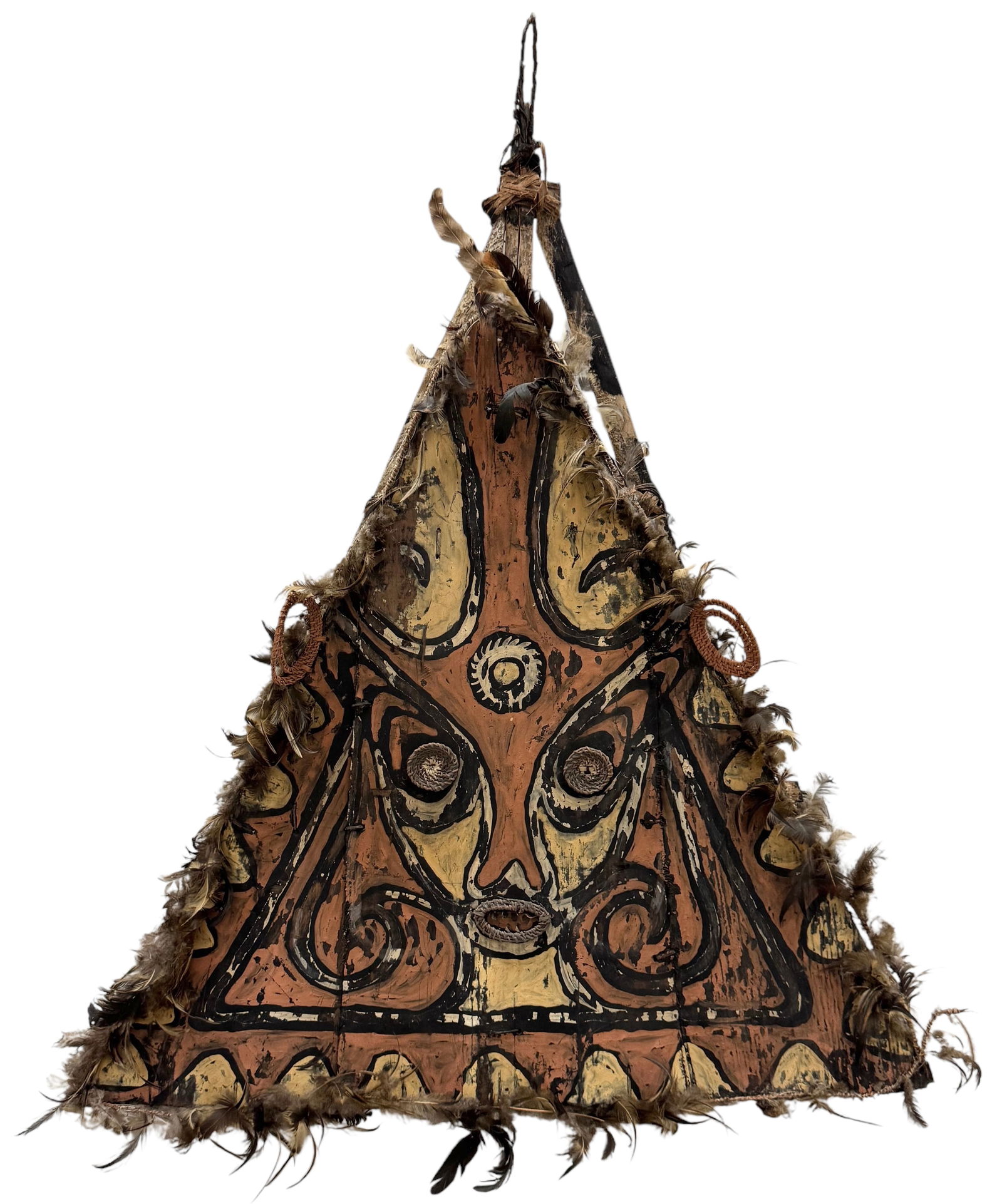 Large Papua New Guinea Style Hand Painted Tribal Mask With Feathered Border (1 of 2)