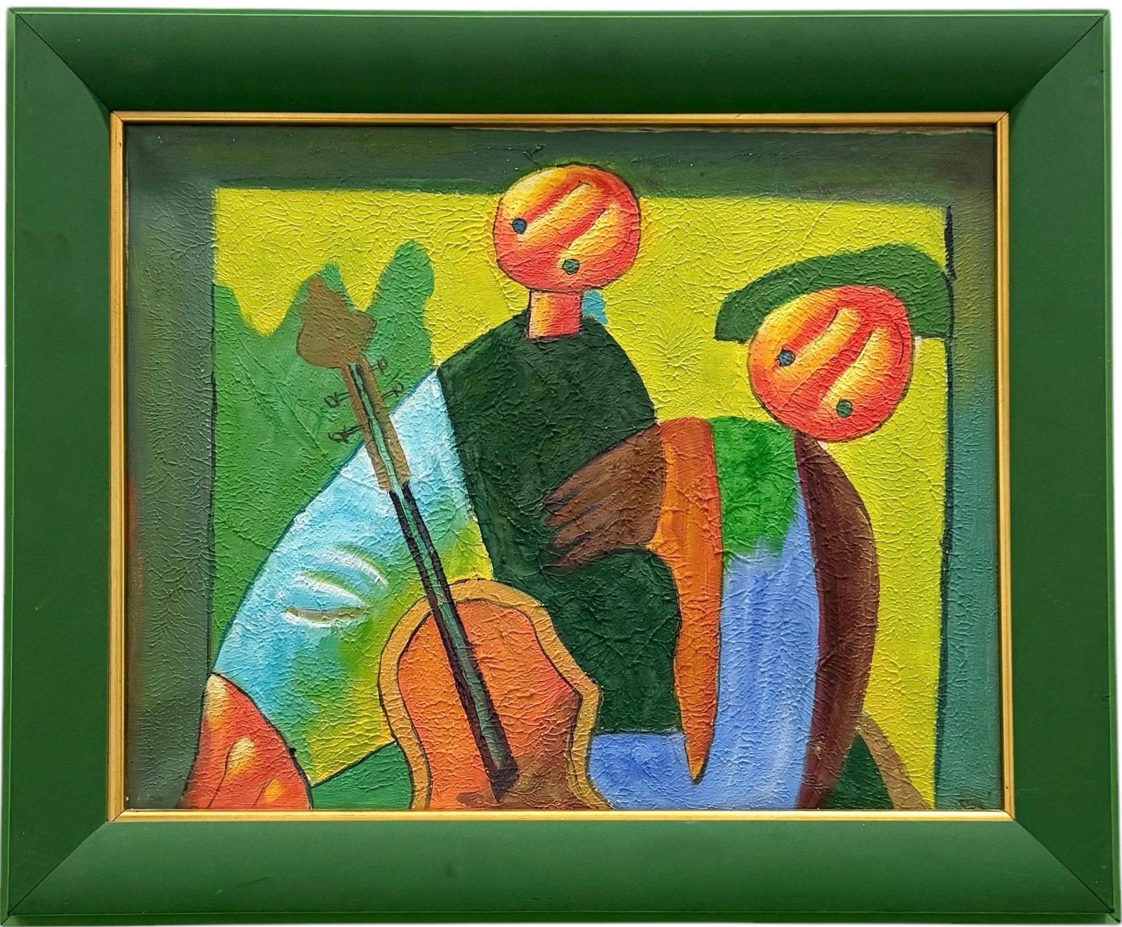 Dominican Modernist Musical Abstract With Figures, Nicely Framed: Oil on canvas 17 3/4 x 13 3/4 in, 22 x 18 in (framed)