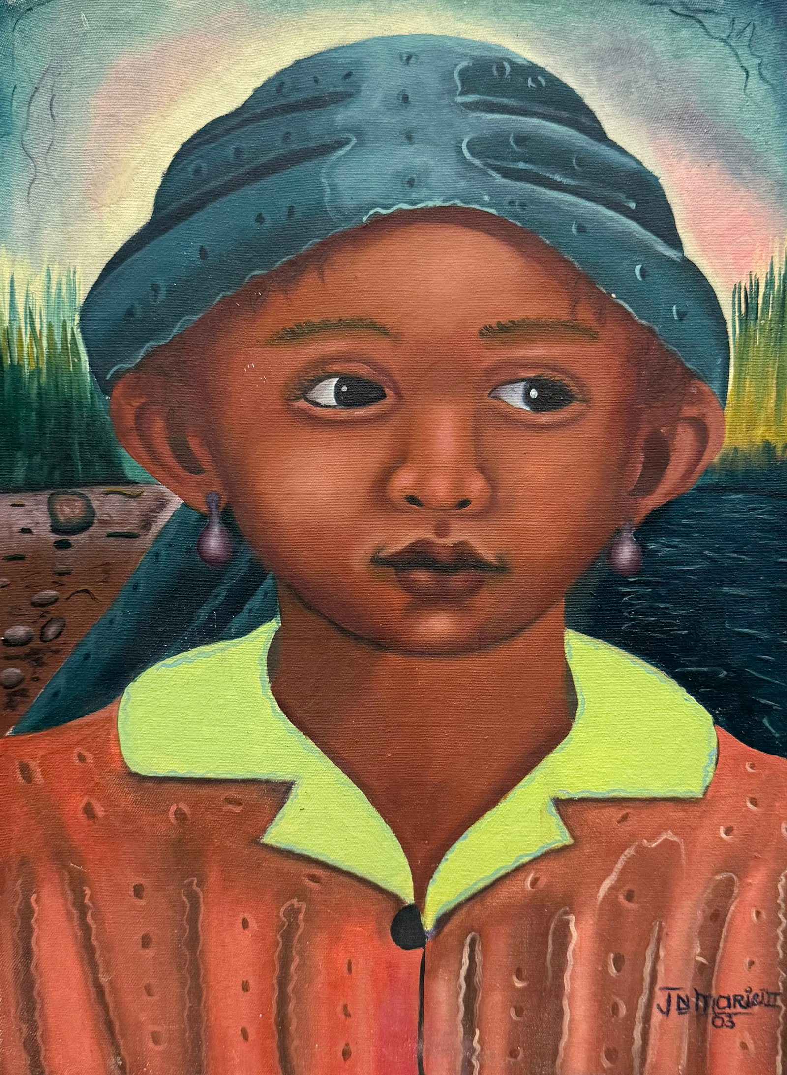 JEAN MARIE (20th c, Haitian) Portrait Of A Boy: Oil on canvas 12 x 16 in