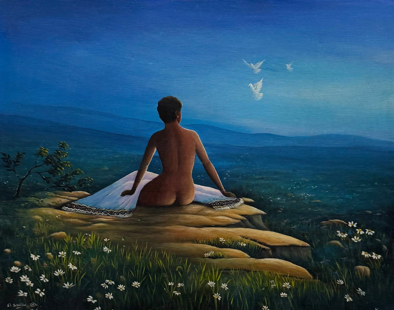 ROOSEVELT SANON (b. 1952, Haitian) Nude Woman In Landscape: Oil on canvas 20 x 16 in