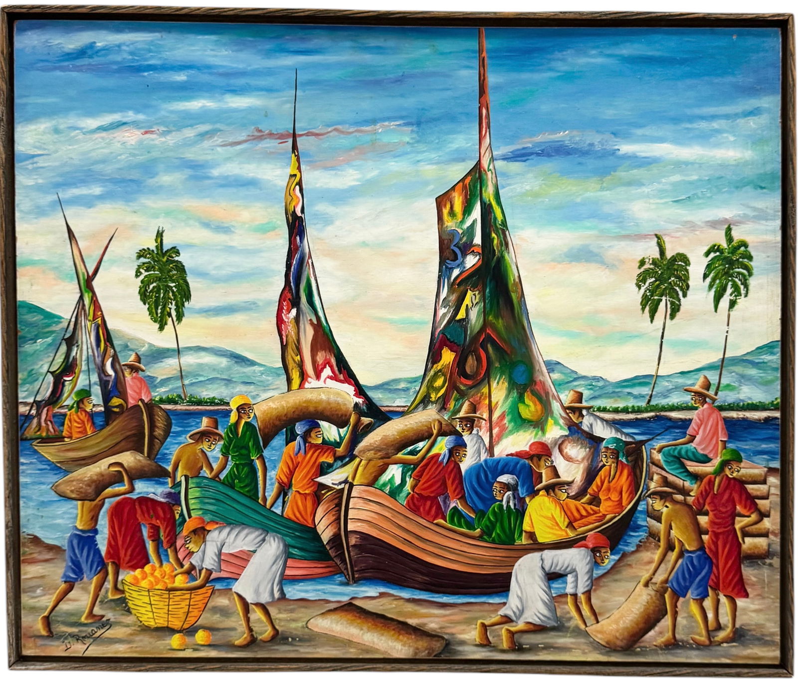 DOMINIQUE ROUANEZ (20th, Haitian) Colorful Harbor Scene (1 of 3)