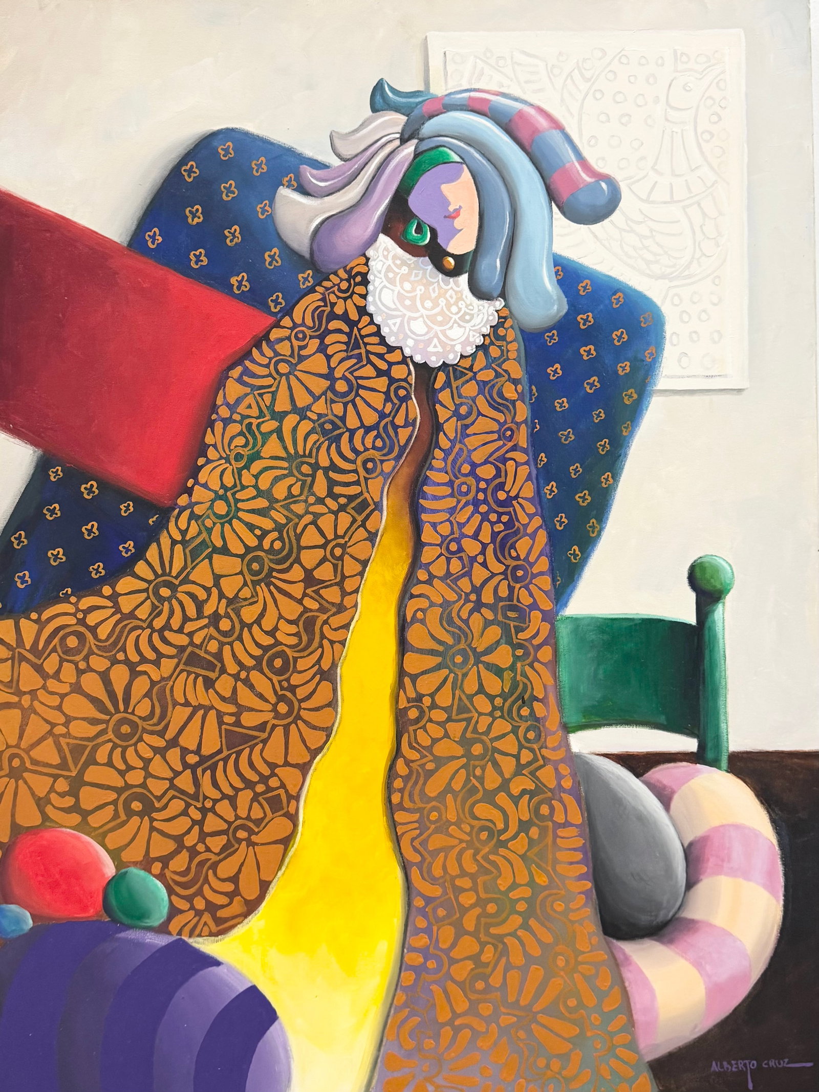 ALBERTO CRUZ (20th c, Mexico) Modernist Figures: Acrylic on canvas 40 x 30 in
