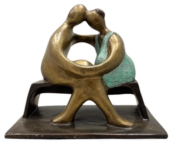 Mexican Bronze Seated Figures Embracing Signed