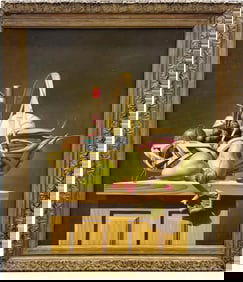 Vintage Hyperrealist Still Life Of A Fruit Basket Signed Edel Oil On Canvas