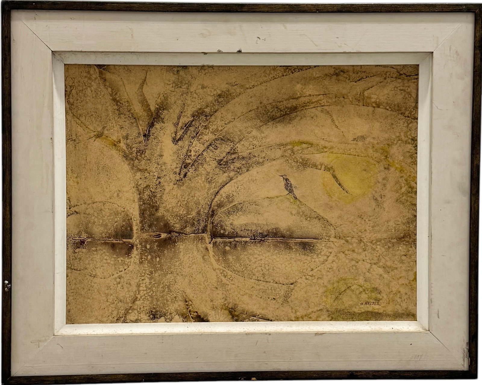 HELEN HALTER (20th c, American) Winter Tree, In Smithsonian Database: Mixed media on masonite 24 x 18 in, 30 x 24 in (framed). Cant find much on her but her name comes up as an artist born in 1918 and there is a folder on the Smithsonian website.