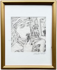 VINCENTE NOTARILE (20th c, American) Surrealist Lipstick Nude Graphite, Florida Artist