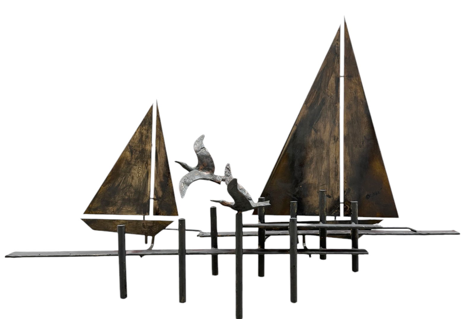 Curtis Jere Brass Sailboat Wall Sculpture With Seagulls (1 of 4)
