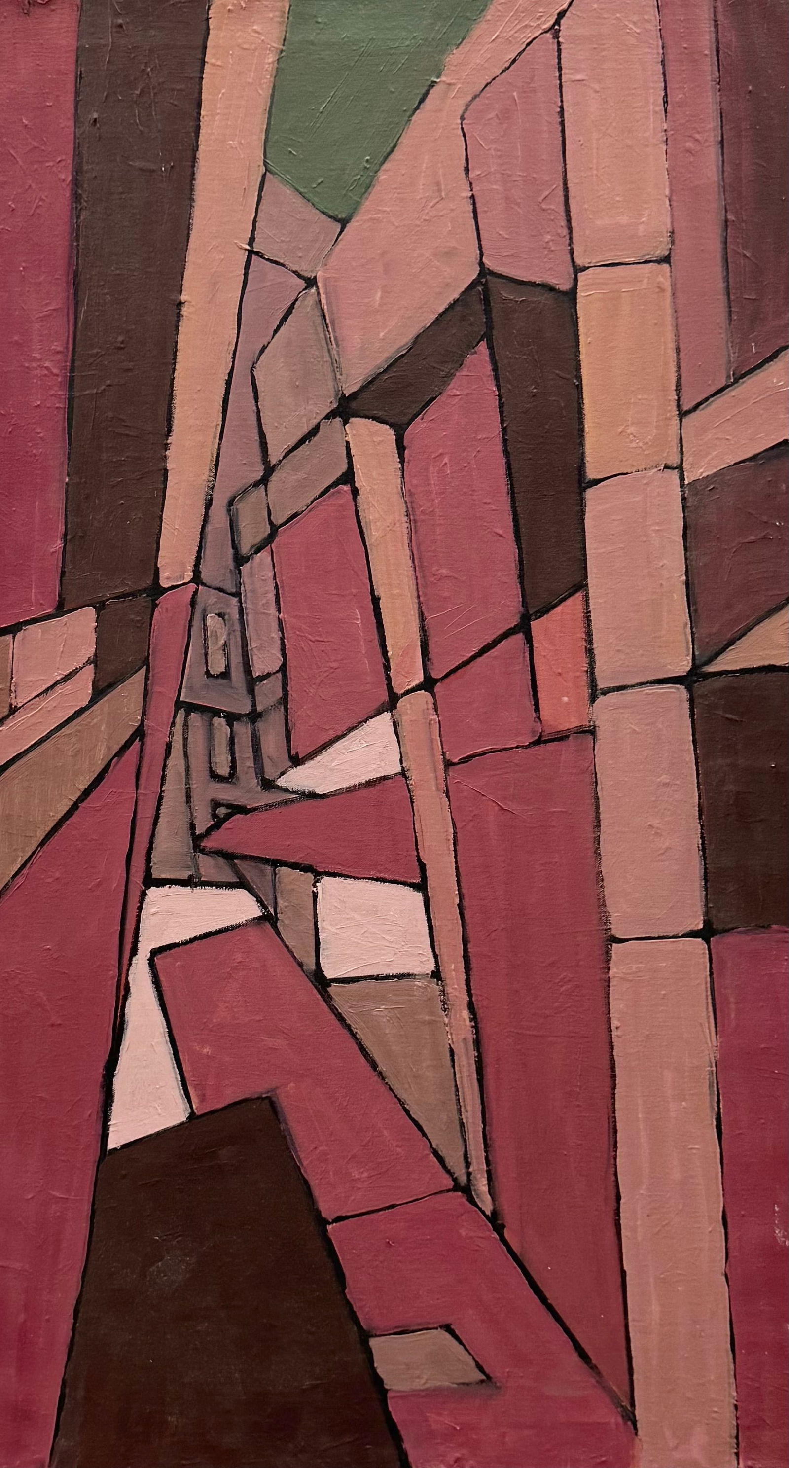 Mid-Century Modern Cityscape Abstract Oil On Canvas Painting Unsigned (1 of 2)