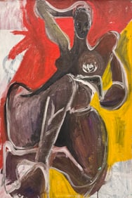 Mid-Century American School Black Nude Figural Abstract Oil On Canvas