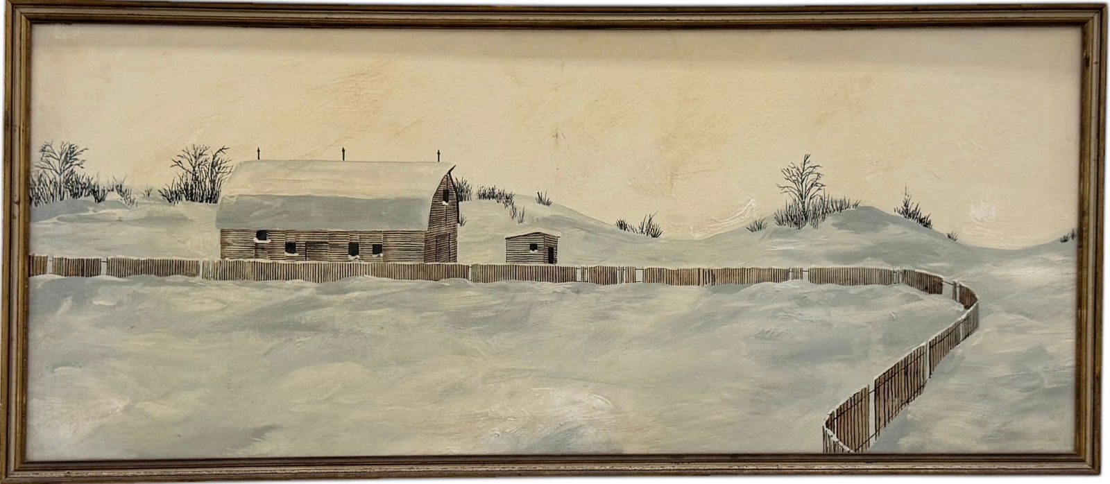 American School Winter Landscape With Barn Oil On Canvas 48 x 20 in (1 of 3)