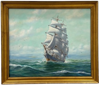 PEDRO DA CUNHA (20th c, American) Clipper Ship At Sea, Massachusetts Artist