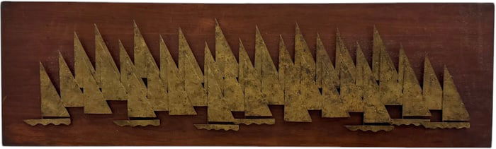 Peter Pepper Wall Sculpture Wood & Brass Sailboats