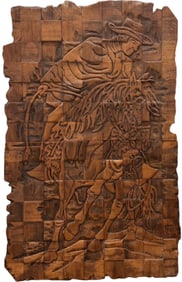 Large Argentinian Wood Relief Gaucho Wall Hanging Monogrammed Bottom Right 54"