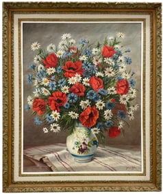 Nicely Framed Colorful Floral Still Life Of Flowers Signed Lower Signed