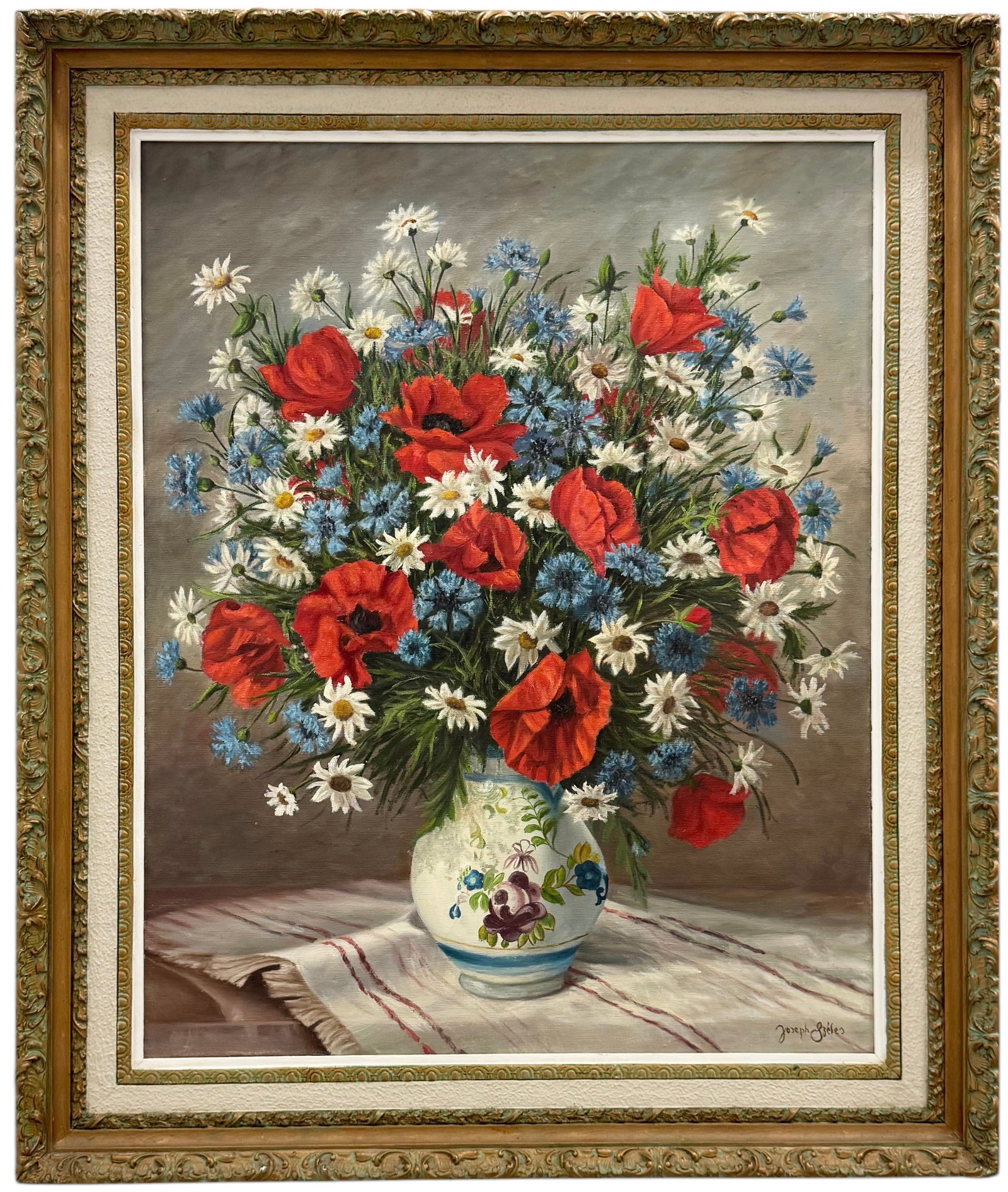 Nicely Framed Colorful Floral Still Life Of Flowers Signed Lower Signed: Oil on canvas 30 x 24 in, 36 x 31 in (framed)