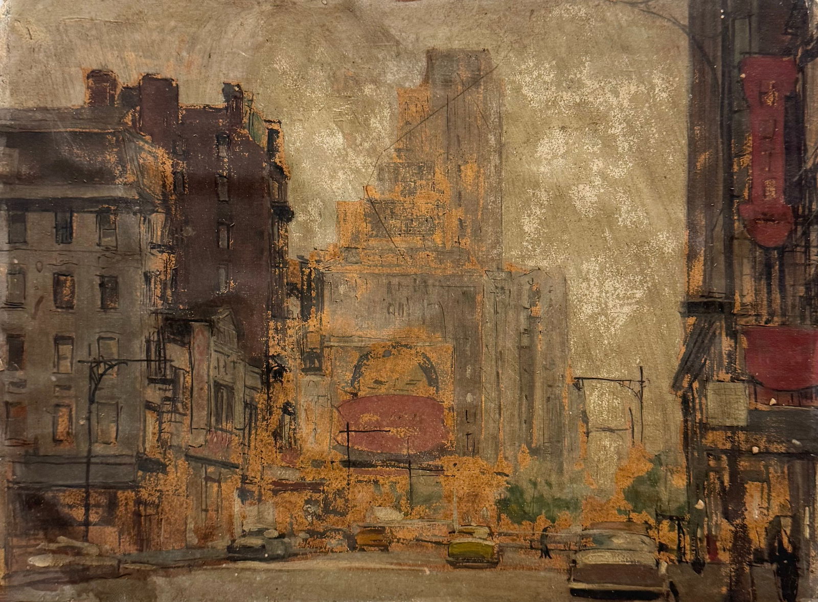 TORE ASPLUND (1903-1978, American) Broadway, New York City: Oil on canvas 14 x 18 in. This is the last New York City scene left. It is unsigned but directly from the artists portfolio that we have