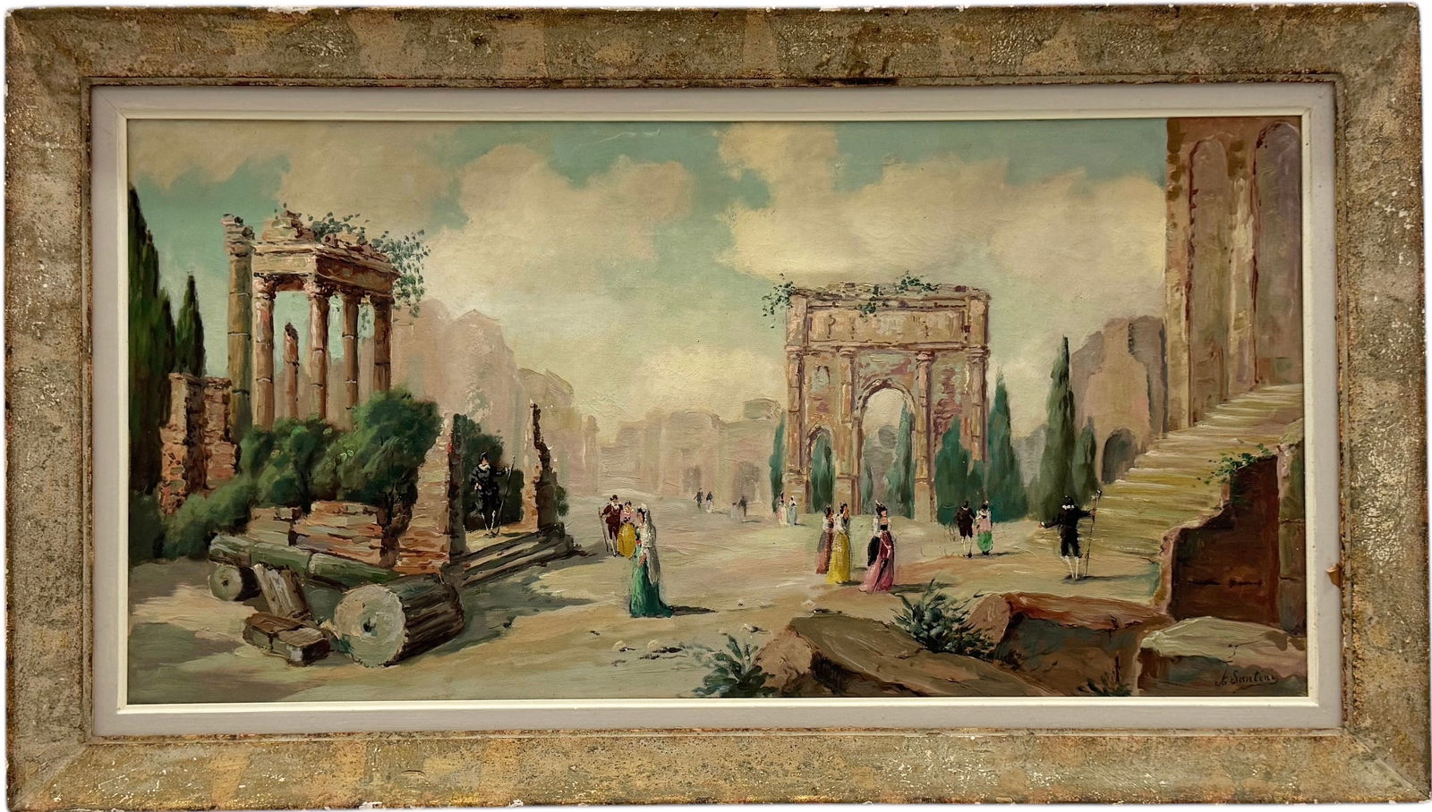Early 20th Century Italian School Landscape With Roman Ruins & Figures Signed (1 of 4)