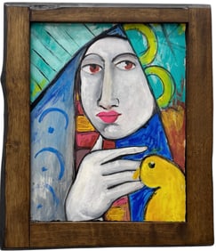 Cubist Portrait Of A Woman With A Baby Chick Unsigned