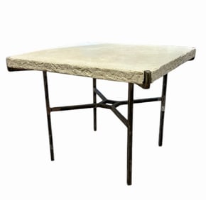 Silas Seandel Signed Bespoke Center Table With Fossilized StoneTop With Bronze Base
