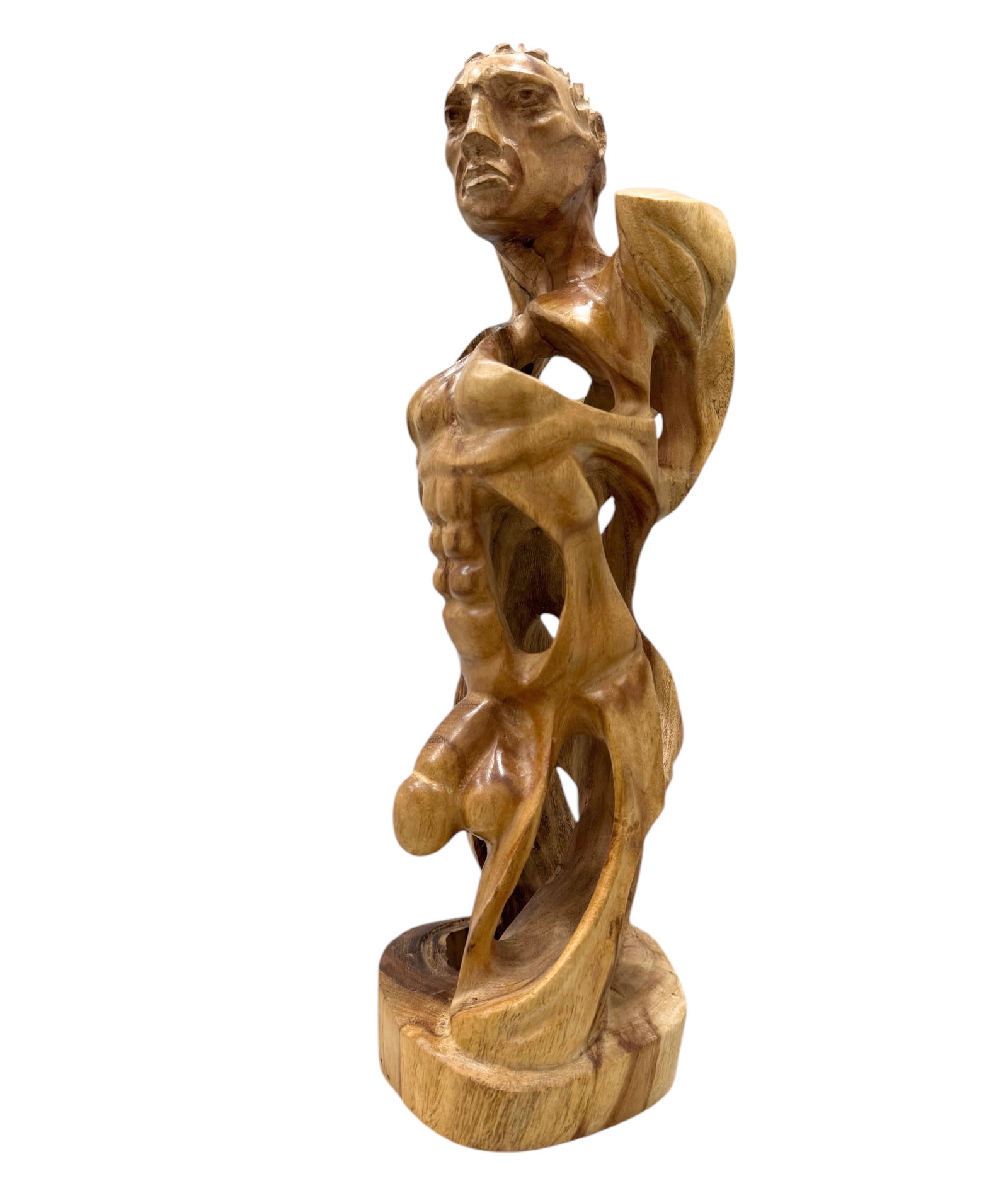 Cuban School Male Nude Wood Sculpture: 18 x 5 x 6 in