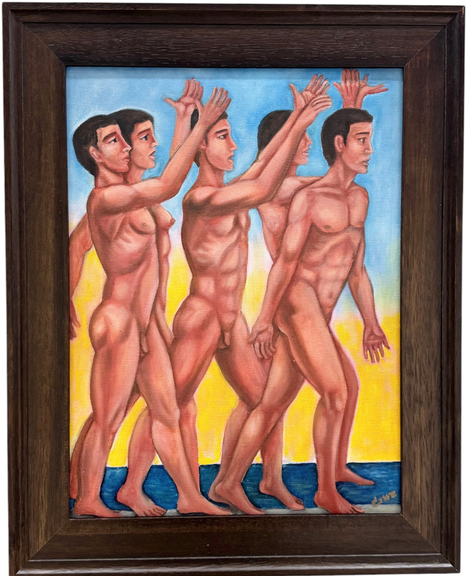 Latin American School Nude Male Figures Signed: Oil on board 14 x 18 in (framed)