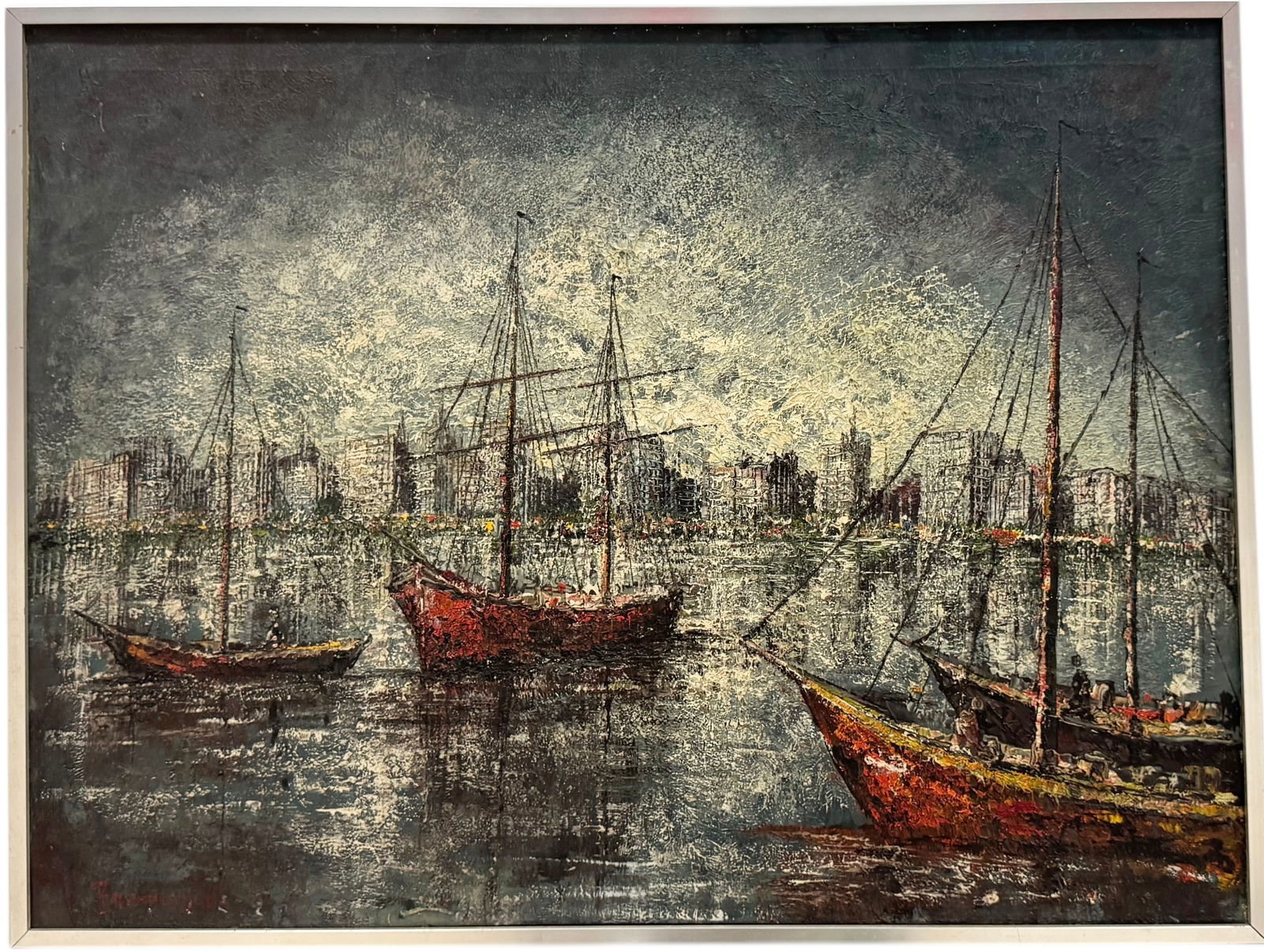 Modernist American School Harbor Scene Signed (1 of 3)