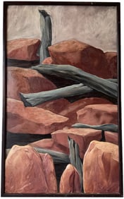 American School "Sticks & Stones" Oil On Heavy Hardboard 1989, Heavy Impasto