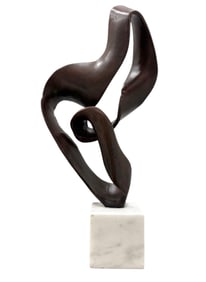 Contemporary Metal Abstract Sculpture On Marble Base