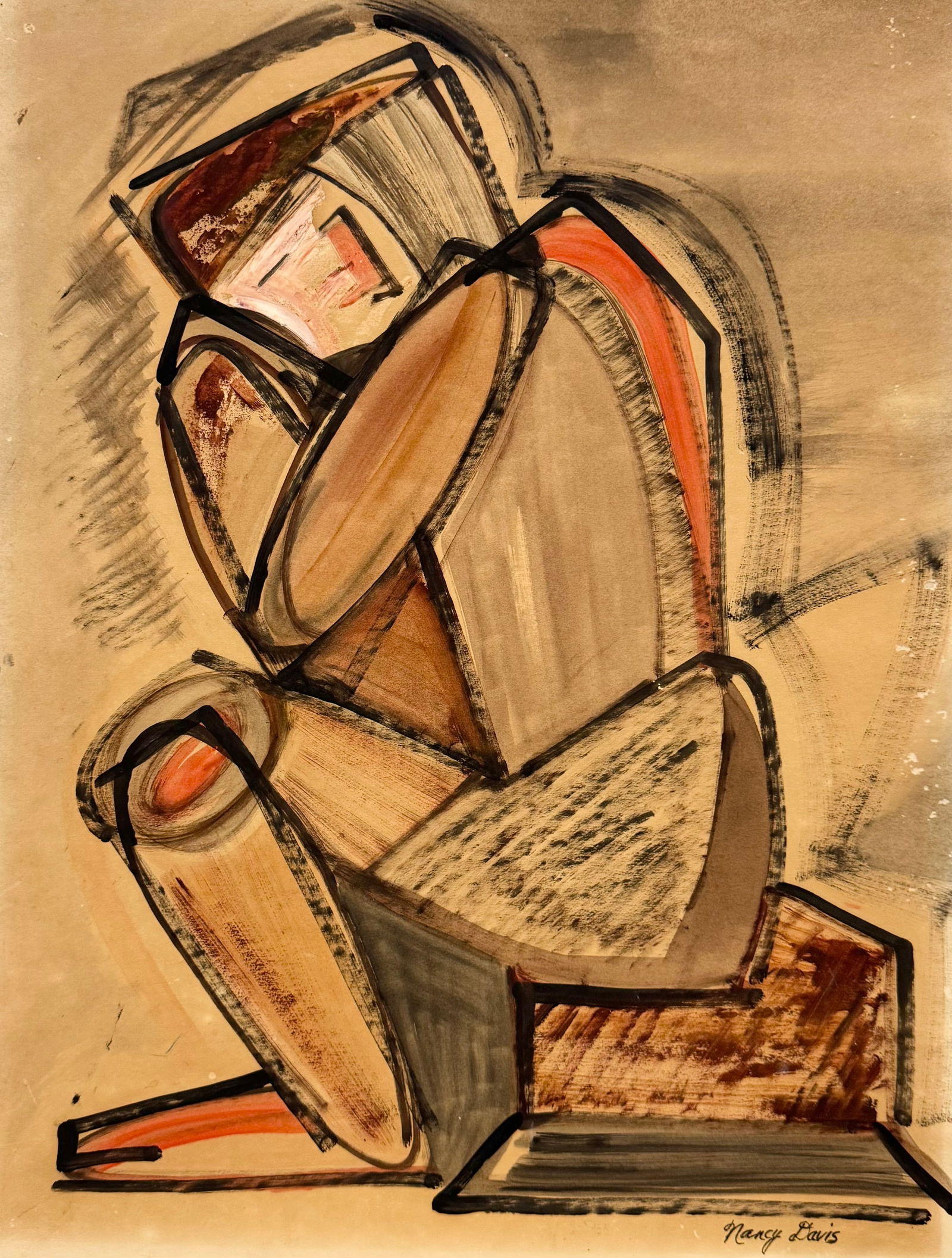 NANCY DAVIS American School Cubist Figures (1 of 2)